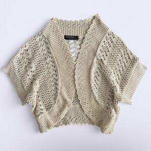 Vintage Signature by Robbie Bee Knitted Tan Bolero Shrug Size M Y2K Style